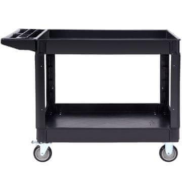 VEVOR Delovni voziček 2 police težka plastika 116x65x85 cm črn