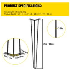 VEVOR Noge za mizo Hairpin 66 cm črne, komplet 4 kosov