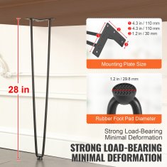 VEVOR Noge za pohištvo Hairpin 71.1 cm kovina črna