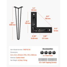 VEVOR Noge za mizo Hairpin 3 palice Komplet 4 50.8 cm Črna