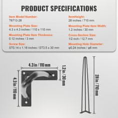 VEVOR Noge za mizo Hairpin 71 cm črne barve