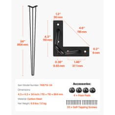 VEVOR Noge za mizo Hairpin 86.4 cm črne barve, komplet 4 kosov