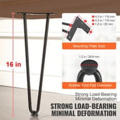 VEVOR Noge za pohištvo Hairpin 40.6 cm črne barve