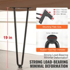 VEVOR Noge za pohištvo Hairpin 48.3x3 cm črne barve