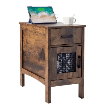VEVOR Končna miza 3 nivoji z omarico za shranjevanje in predalom 60.9x35.6x61 cm naravno leseno