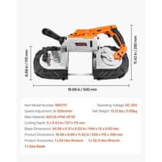 VEVOR Tračna žaga 127x115 mm globina rezanja 360W brezžična spremenljiva hitrost