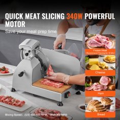 VEVOR Električni rezalnik mesa za delikatesne izdelke, nastavljiva debelina 25.4 cm