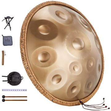 VEVOR Handpan boben 55.9x55.9x25 cm 12 tonov D mol zlata barva