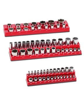 VEVOR Set organizatorjev za nasadna ključa 3-delni magnetni pladnji za SAE nasadne ključe 380x89x39 mm rdeč