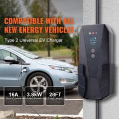 VEVOR Prenosni polnilec EV Tip 2 16A 3.7 kW 8.6 m polnilni kabel črn