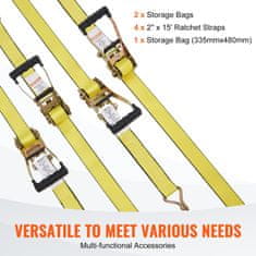VEVOR Nastavljivi trakovi za zatezanje 2x457 cm Set 4 kosa 2268 kg nosilnost Dvojni J kljuka