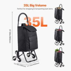 VEVOR Nakupovalni voziček za stopnice 36L 34x20x53 cm Črn