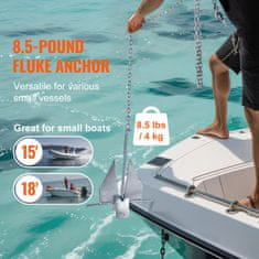 VEVOR Komplet sidra Fluke s sidrom 3.85 kg 2.4x0.39x0.13 m srebrno