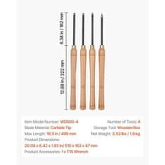 VEVOR Komplet orodij za struženje lesa 4-delni 510x163x47 mm, ročaj iz lesa