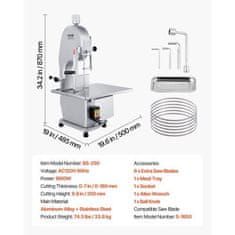 VEVOR Tračna žaga za meso BS-250 515x490x860 mm iz nerjavečega jekla
