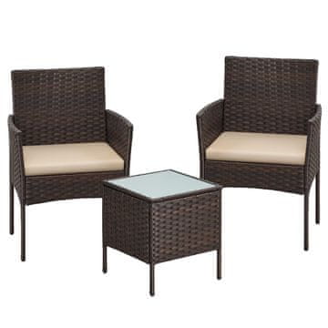 Songmics Vrtni komplet pohištva Miza in 2 stola 56.5x54.5x81.5 cm rjave barve