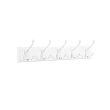 Songmics Stenska obešalna polica 5 trojnih kovinskih kljuk 7x50.4x4.6 cm bela