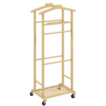 Homestar Oblačilni regal z wheels, dvojni drogovi, polica za čevlje, držalo za hlače, 47x33,7x105,5 cm, rjav