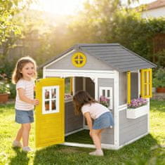 Homestar Lesena igralnica z vrati, 6 okni, 2 cvetličnima koritoma, 2 stojaloma, 114x126,4x135 cm, siva