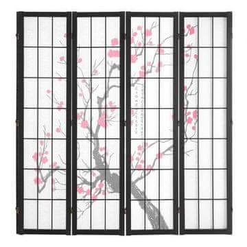VEVOR Prostorovni razdelilnik japonski slog 4-panelni zložljivi zaslon 1620x1700x18.5 mm črn