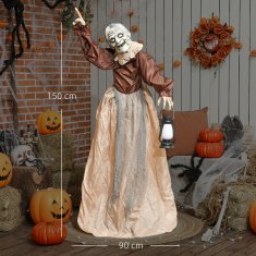 Homestar Halloween dekoracija čarovnica z LED lučmi in zvokom 90x25x150 cm rjava