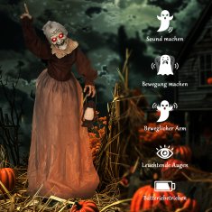 Homestar Halloween dekoracija čarovnica z LED lučmi in zvokom 90x25x150 cm rjava