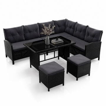 Homestar Vrtni garnitura za počivanje Manacor, kavč 228x178x80 cm, miza 116x66x66 cm, črna