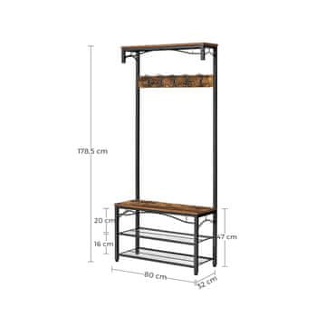 Songmics Stojalo za plašče z klopjo za čevlje 80x178.5x30 cm črno