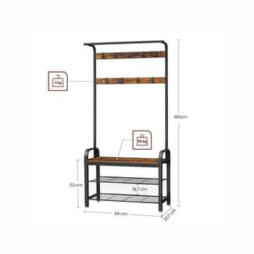 Songmics Stojalo za plašče s klopjo za čevlje 84x33.7x183 cm rjavo