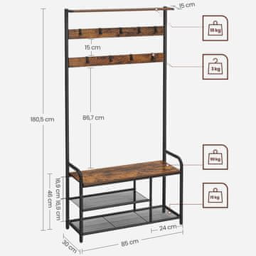 Songmics Stojalo za plašče 85x30x180.5 cm rjavo