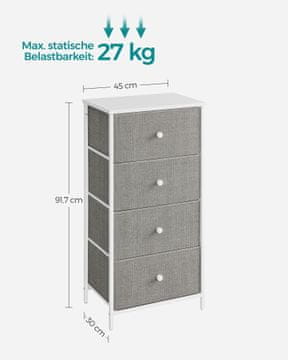 Songmics Predalnik s 4 tkaninskimi predali, 30x45x91.7 cm, siv