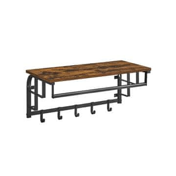 Songmics Stenski obešalnik za plašče 5 snemljivih kljuk 66x27x30 cm rjav