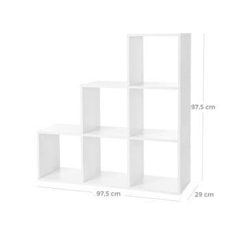 Songmics Knjižna omara stopnišče polica z 6 predali 97.5x97.5x29 cm bela