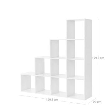 Songmics Knjigarna 10 kockastih predelkov 129.5x29x129.5 cm Bela