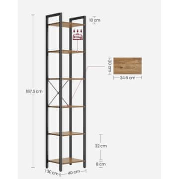 Songmics Knjižna omara 6 polic 40x30x178.6 cm rjava