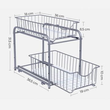 Songmics Organizator za kuhinjske predale 2 izvlečna predala 21x36.5x27.2 cm srebrna