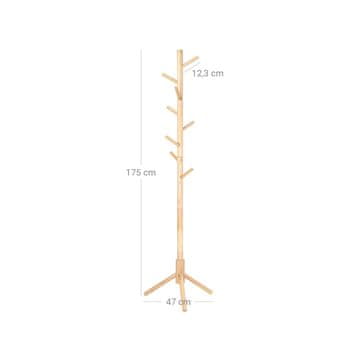 Songmics Samostoječi obešalnik za plašče 47x47x175 cm naravni
