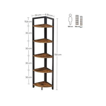 Songmics Kotna polica, 5 polic, 30x30x150 cm, rjava