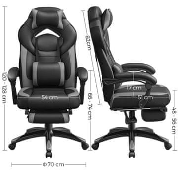 Songmics Gaming stol 70x64x120-128 cm Črn