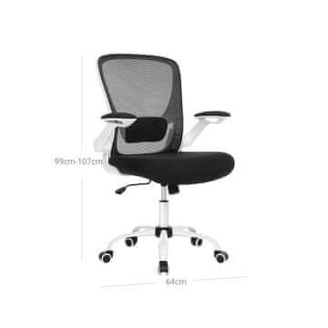 Songmics Pisarniški stol z mrežasto hrbtno stranjo 66x60x99-107 cm Črn