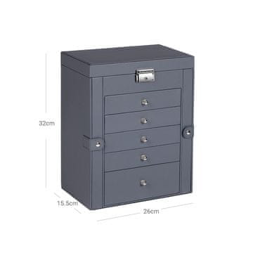 Songmics Škatla za nakit 26x15.5x32 cm siva