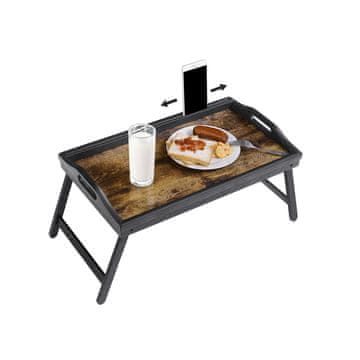 Songmics Posteljni pladenj miza 50x30x26 cm rjava