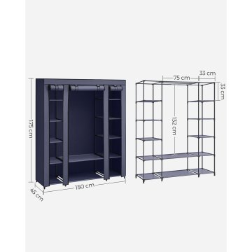 Songmics Omara XXL zložljiva tkaninska omara 175x150x45 cm modra