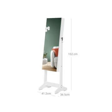 Songmics Stojalo za nakit z ogledalom, omara 41.2x36.5x152 cm, bela