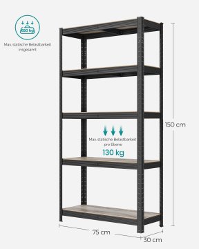 Songmics Polica enota 5 polic 150x75x30 cm črna