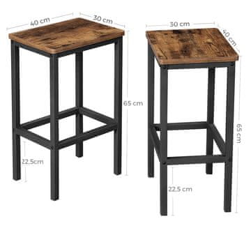 Songmics Set barskih stolov 2 kosa 40x30x65 cm rjave barve