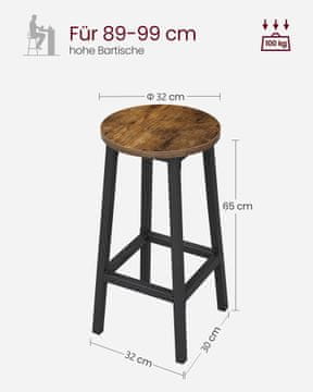 Songmics Set barskih stolov okroglih 32x65 cm rjavo črni