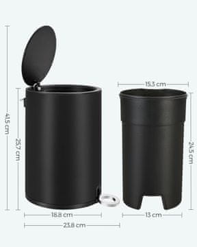 Songmics Kozmetični koš 18.8x18.8x25.7 cm Črn