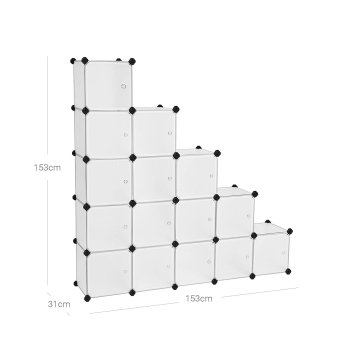 Songmics Obešalnik za čevlje Pravokotni regalni sistem s 16 predelki 153x133x31 cm Bela