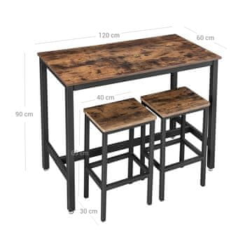 Songmics Set barske mize z 2 barskima stoloma 120x60x90 cm rjava črna